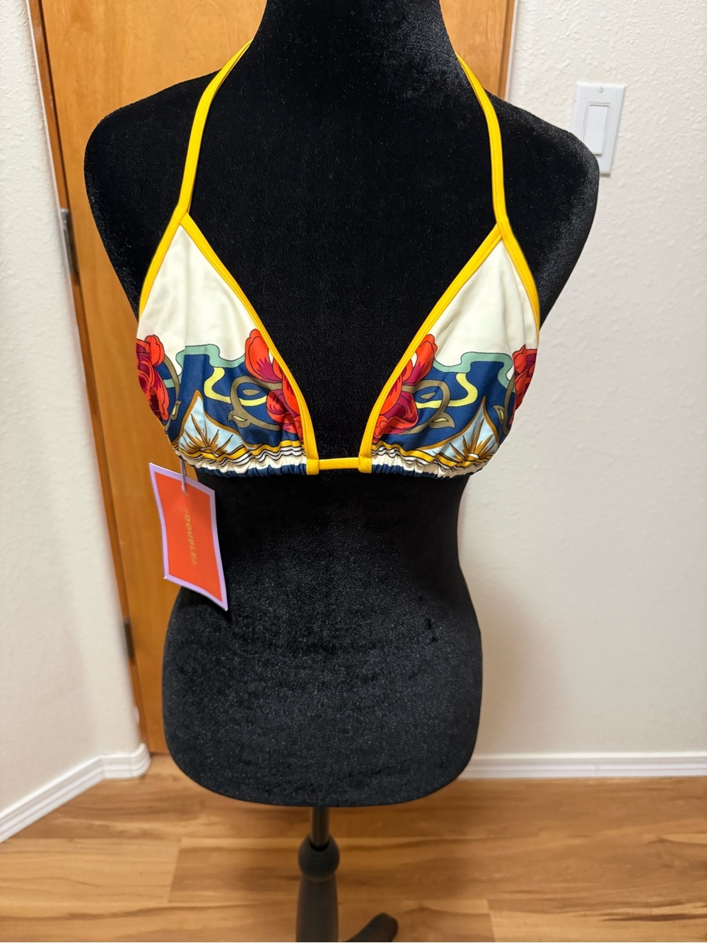 LA DoubleJ Yellow-Trim Floral Bikini Top and bottoms